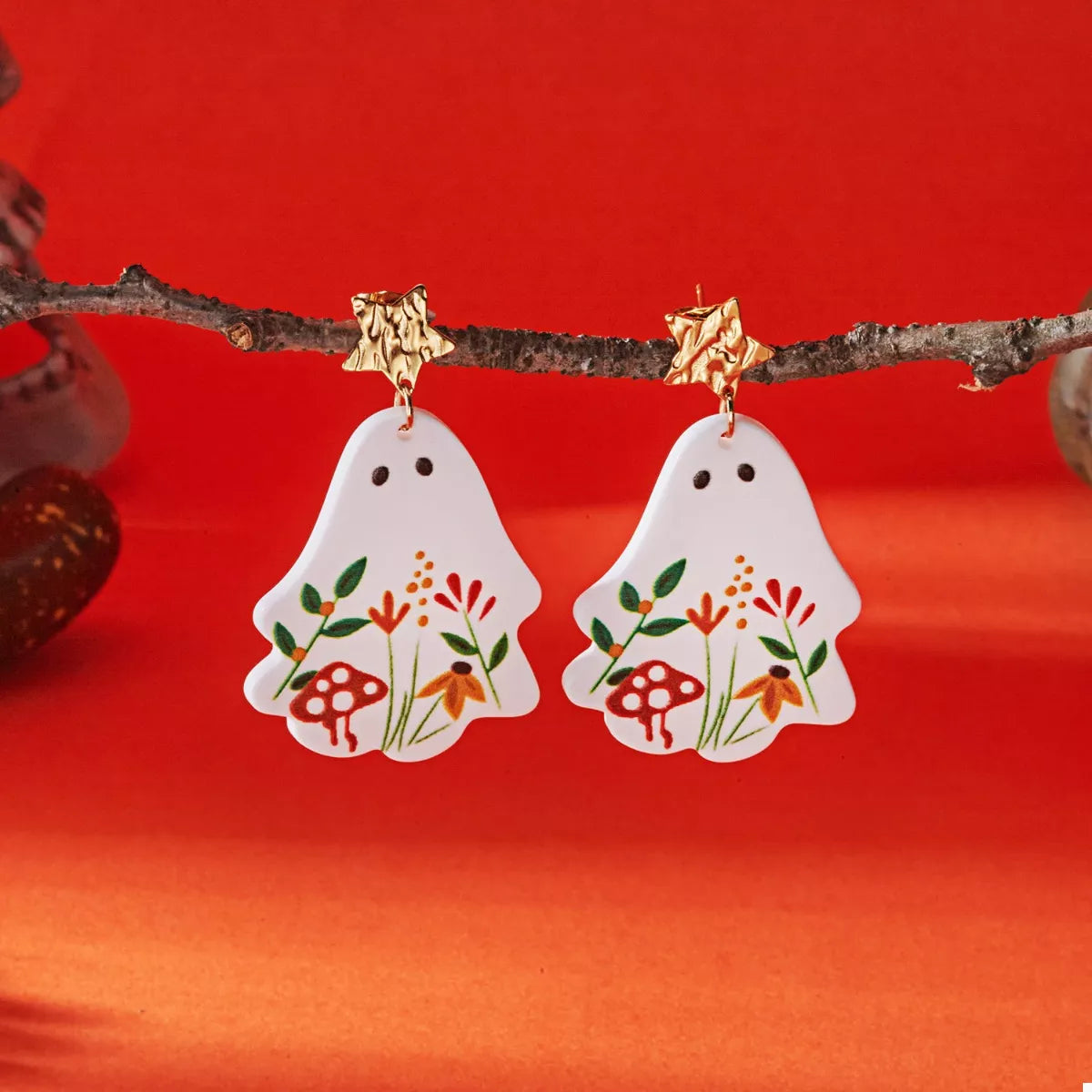 Whimsical Ghost Earrings with Floral Design - Lilixa.store