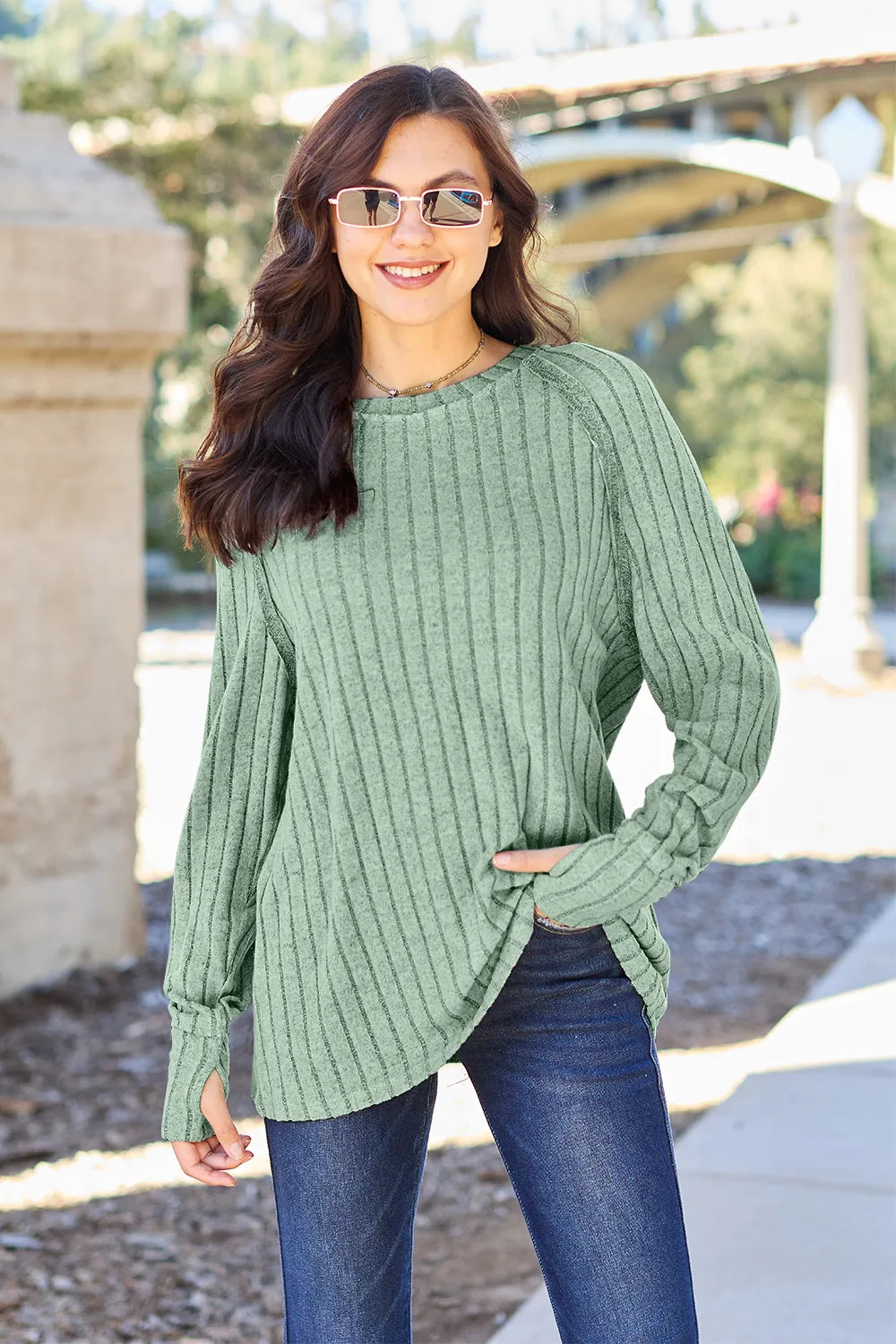 Basic Bae Full Size Ribbed Round Neck Long Sleeve Knit Top - Lilixa.store