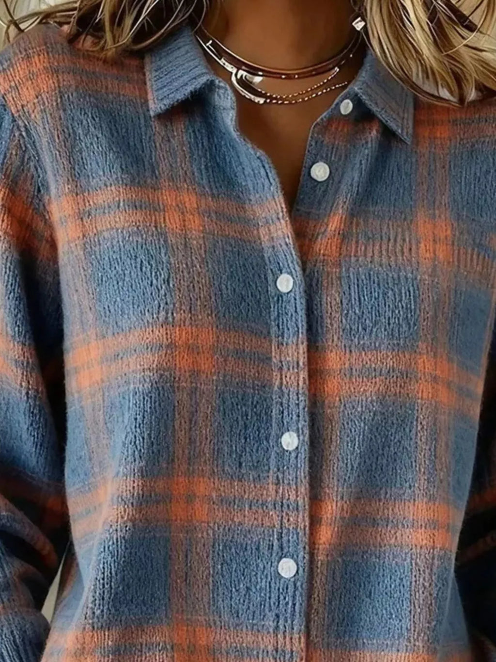 Full Size Plaid Button-Down Knit Cardigan Plus Size - Lilixa.store