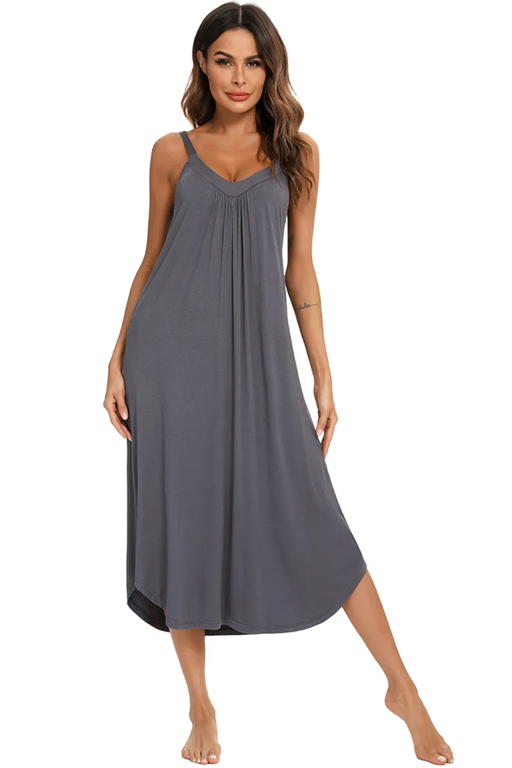 V-Neck Midi Lounge Dress - Lilixa.store