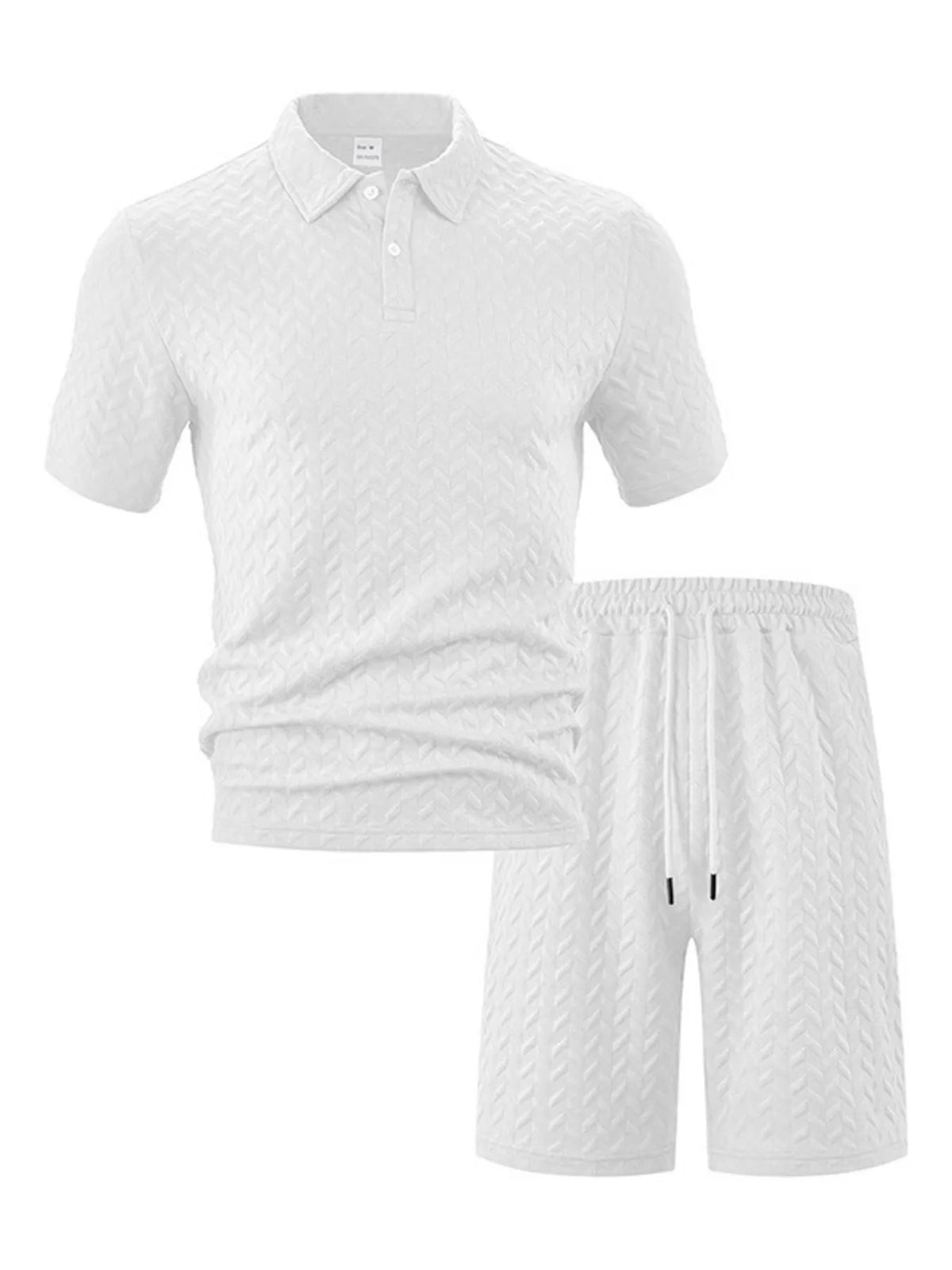 Men's Full Size Textured Polo Shirt and Shorts Set Plus Size in White