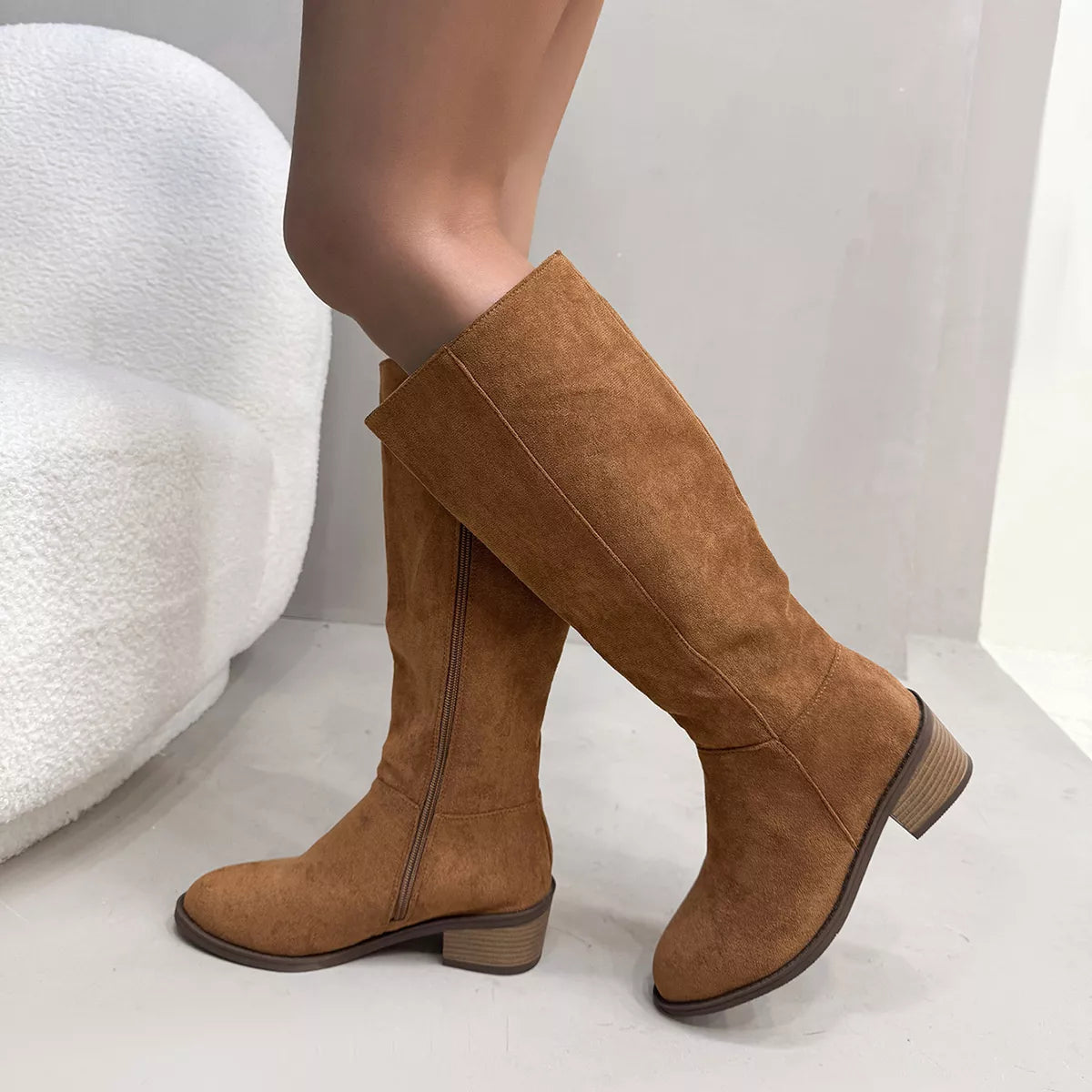 Side Zipper Closure Suede Knee-High Boots - Lilixa.store