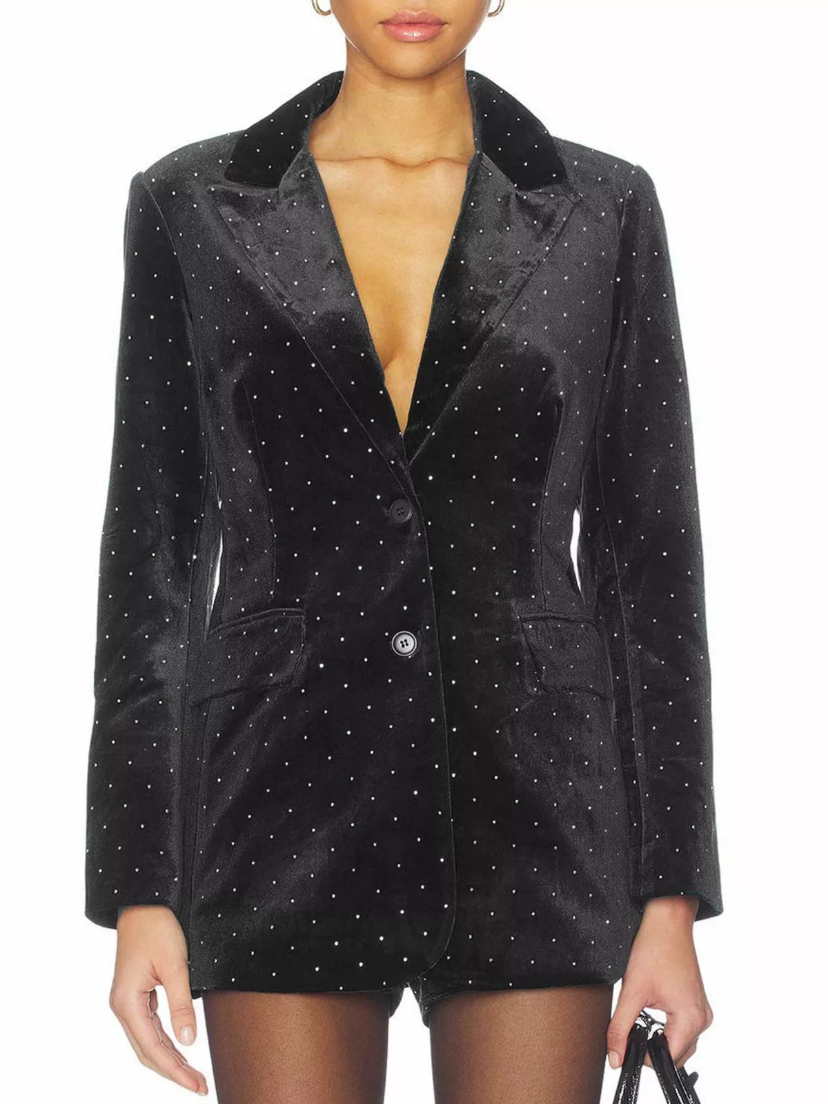 Rhinestone Embellished Single-Breasted Blazer in Black