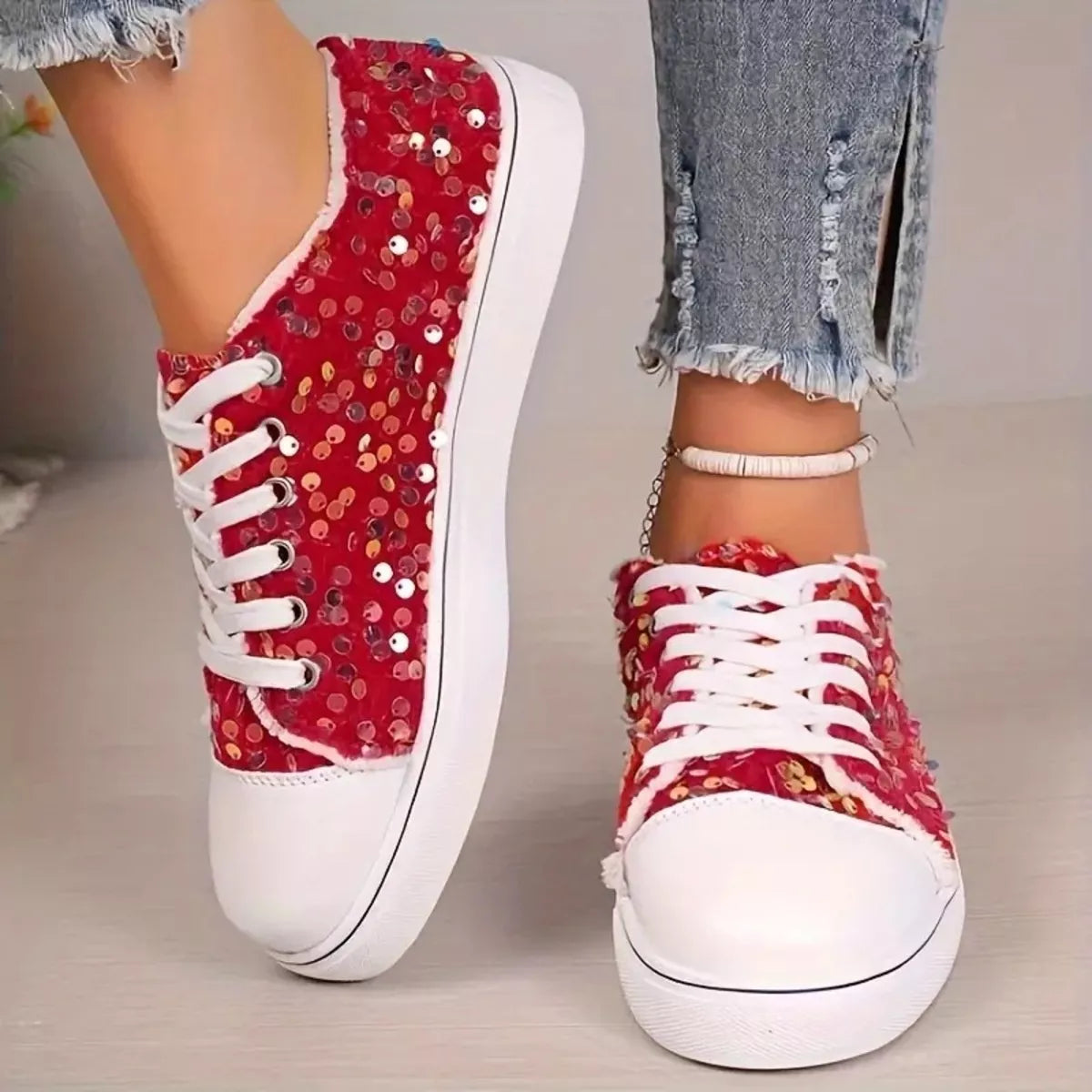 Sparkling Sequin Low-Top Sneakers - Lilixa.store