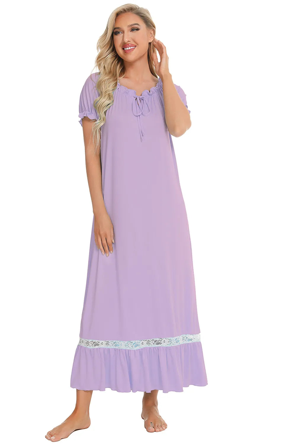 Lace Detail Short Sleeve Lounge Dress, view 26