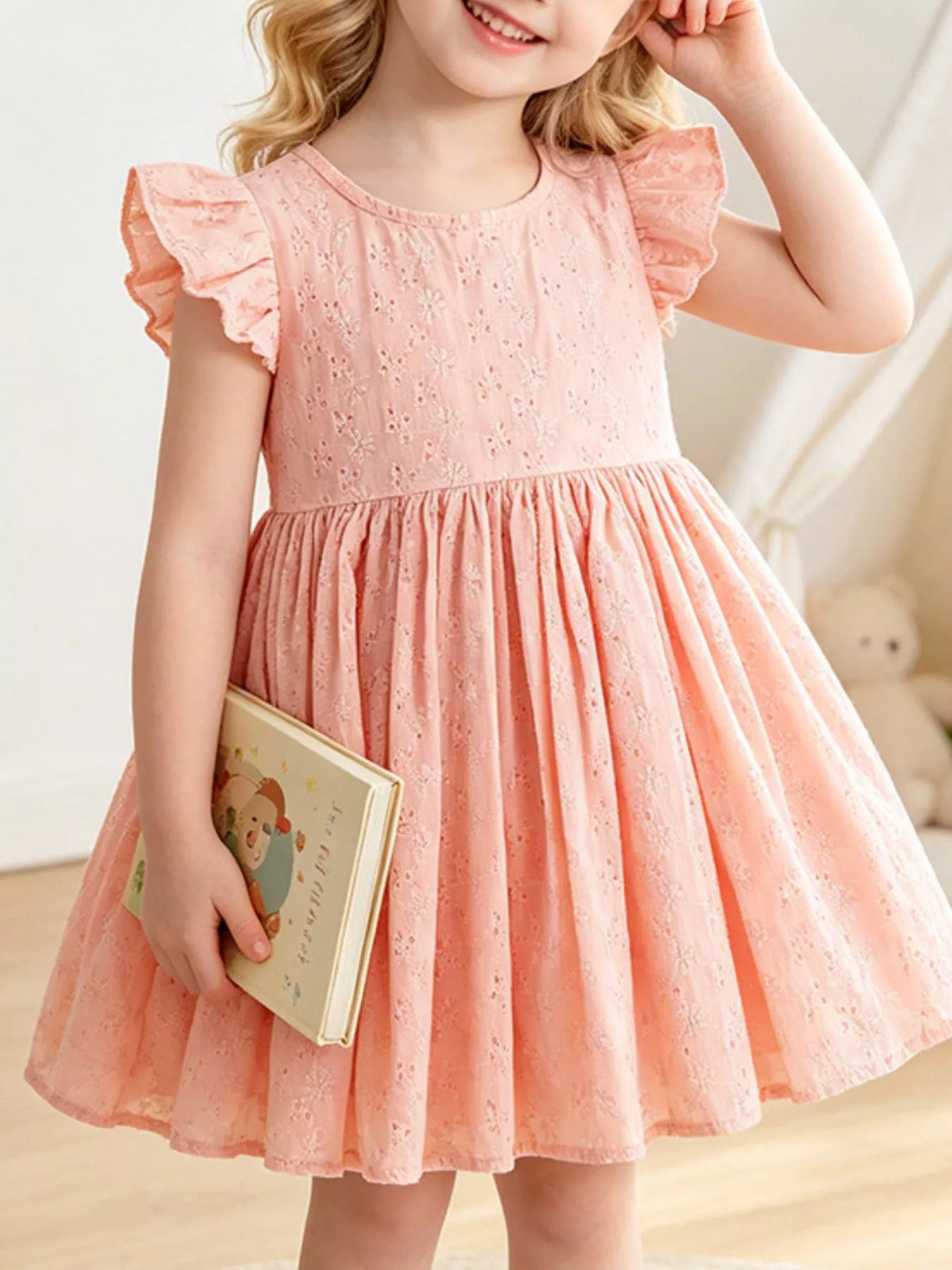 Children's Eyelet Flutter Sleeve Dress - Lilixa.store