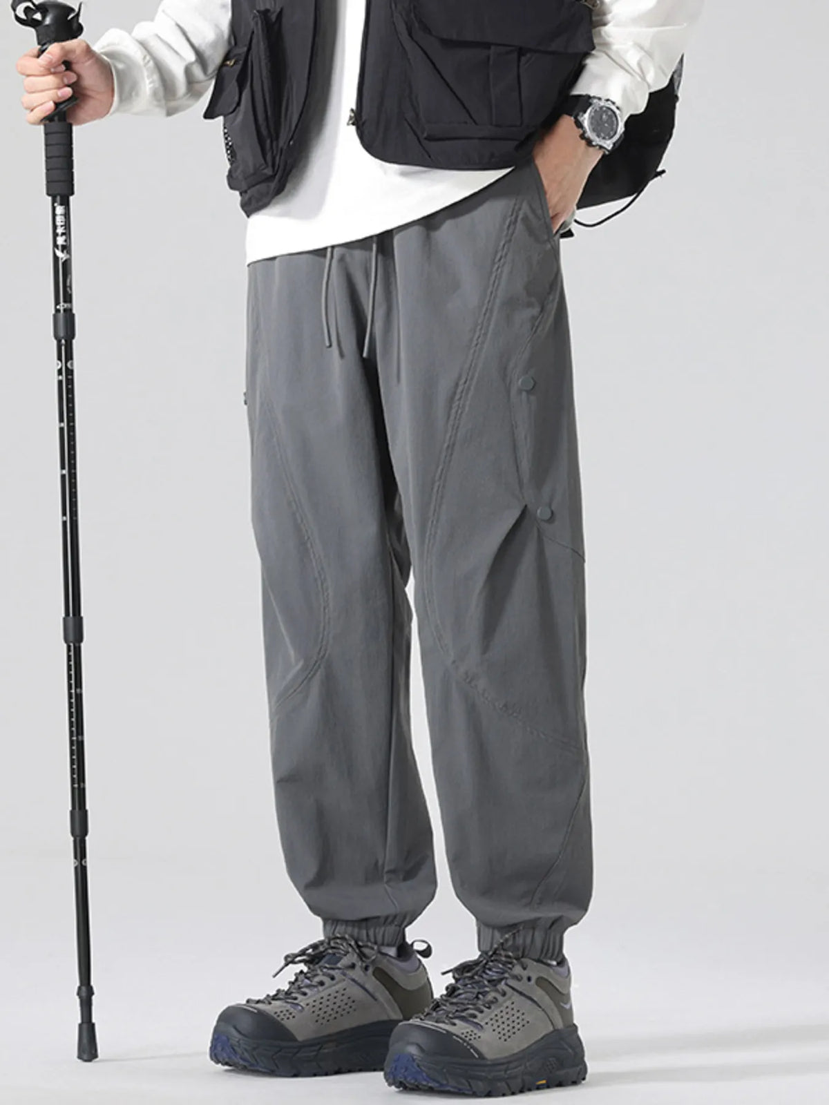 Men's Plus Size Casual Drawstring Joggers in Dark Gray