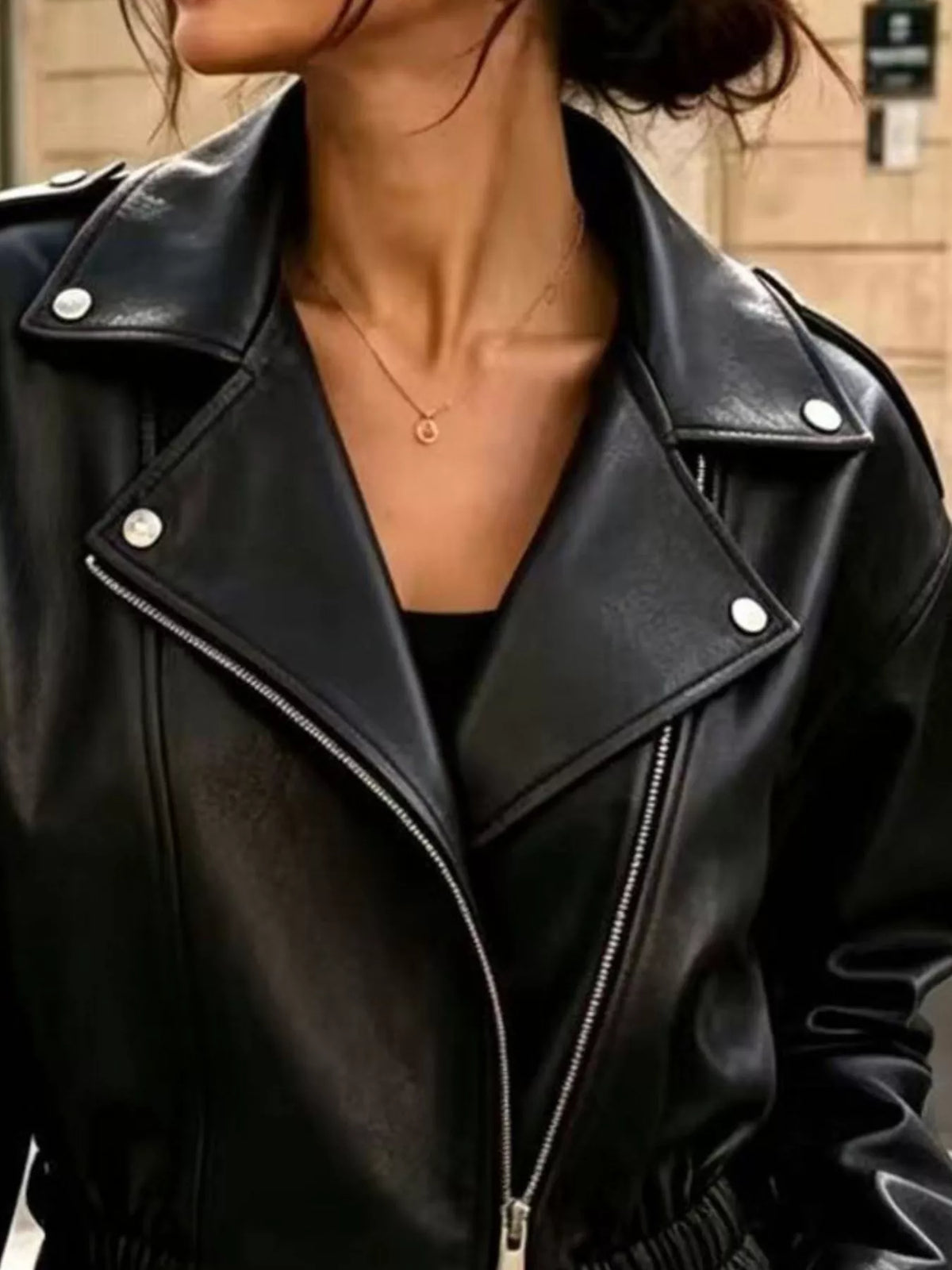 Faux Leather Cropped Biker Jacket, view 4