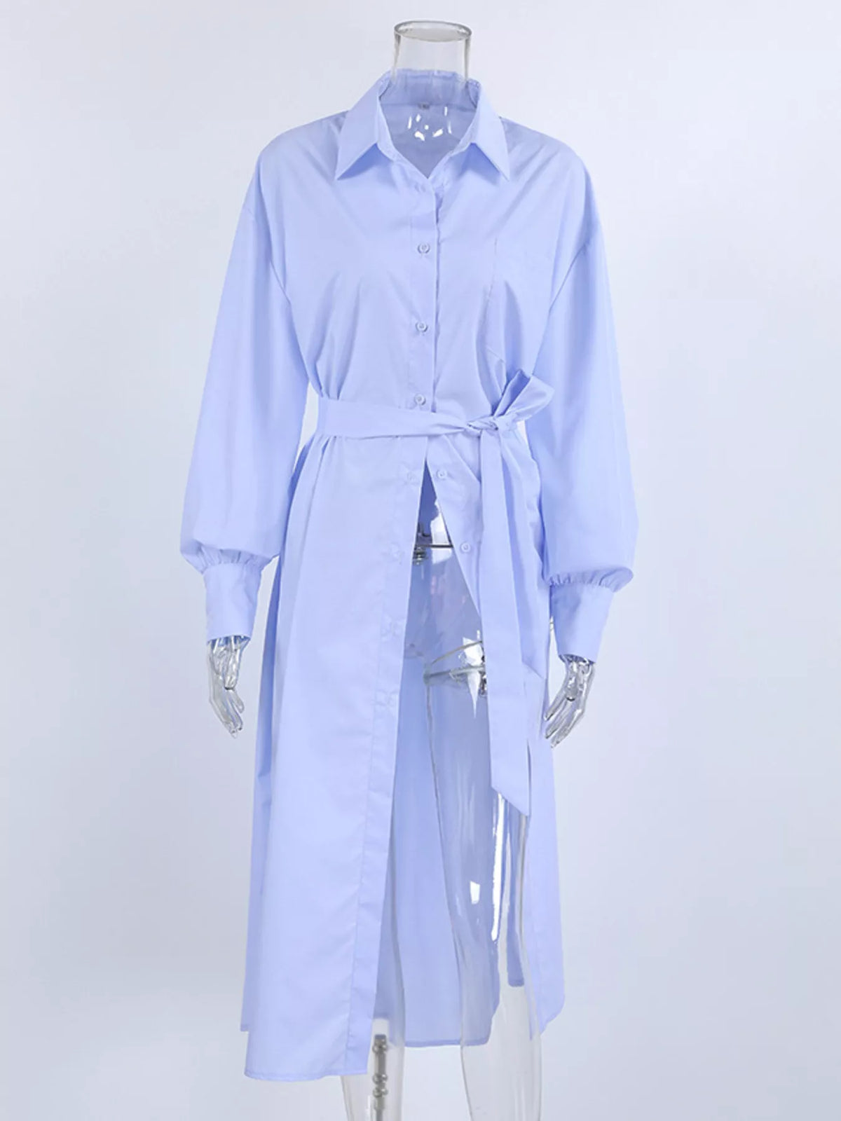 Longline Button-Down Shirt in Blue, view 5
