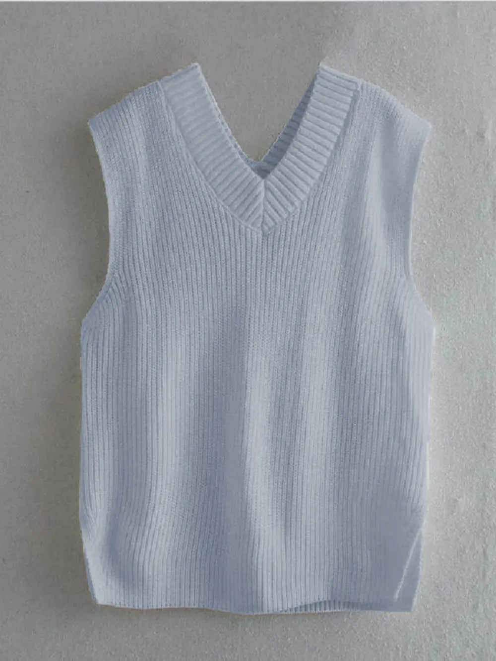 Ribbed V-Neck Sleeveless Sweater Vest, view 4