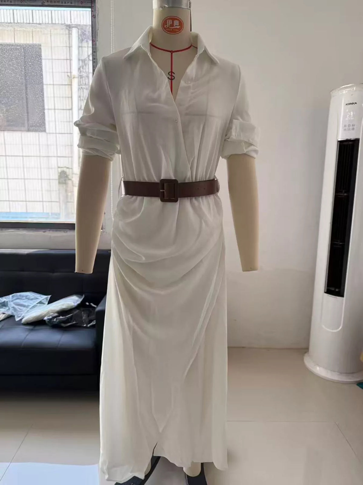 Button Front Long-Sleeve Shirt Maxi Dress