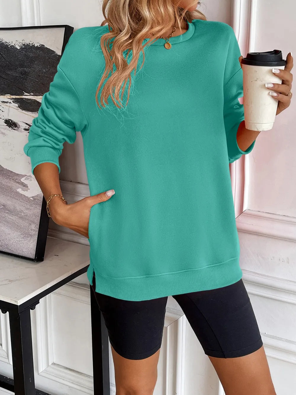 Ivy Lane Round Neck Long Sleeve Sweatshirt - Lilixa.store