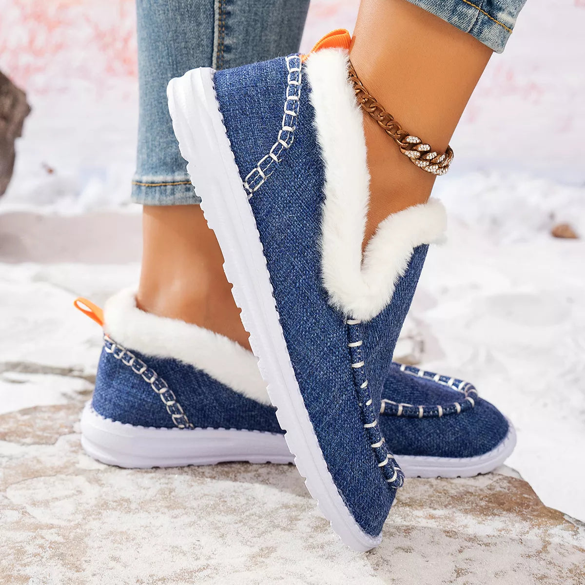 Faux Fur Lined Round Toe Shoes