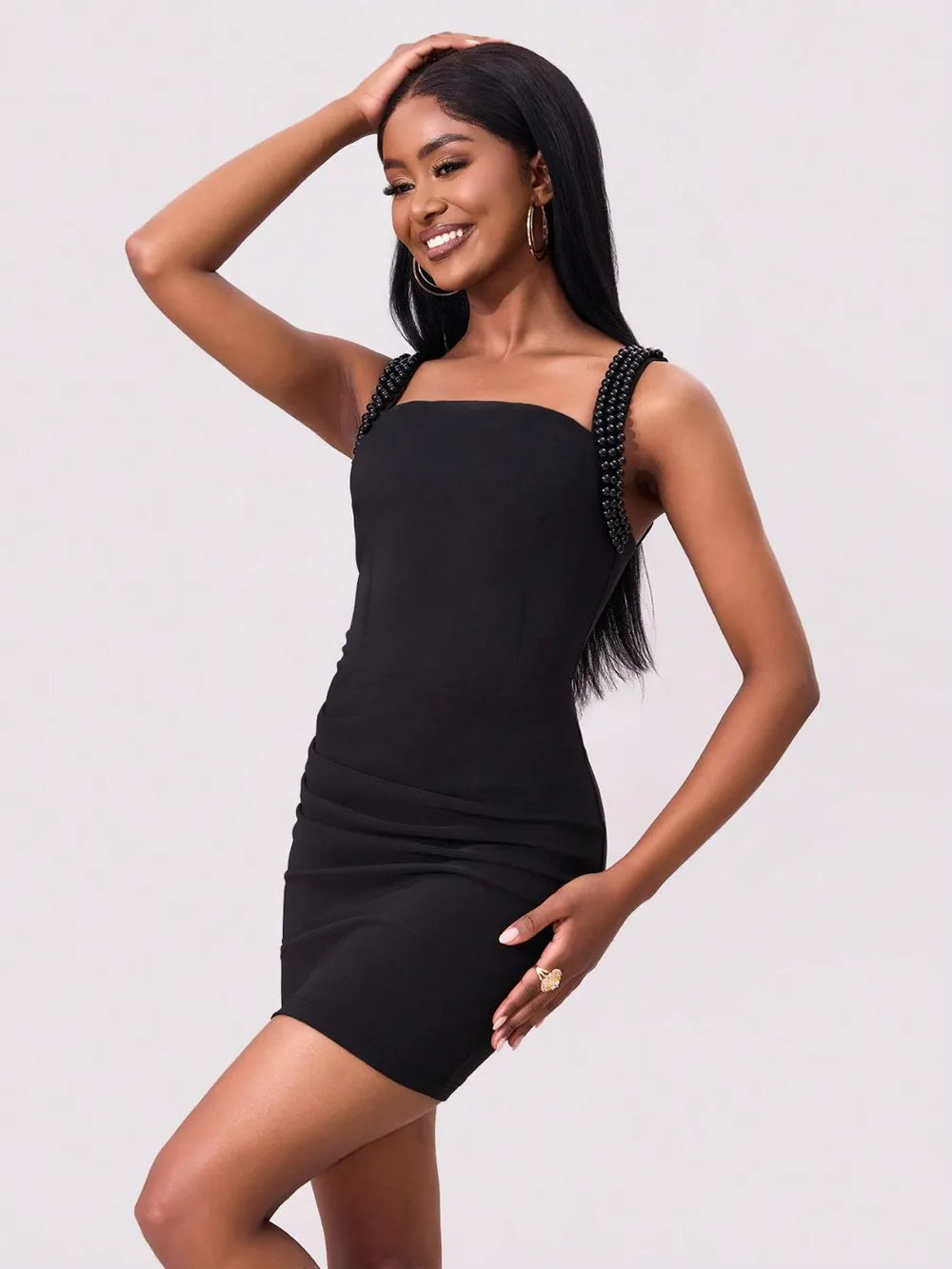Bead Trim Wide Strap Wrap Dress - Lilixa.store