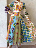 Full Size Printed Lantern Sleeve Maxi Dress Plus Size - Lilixa.store