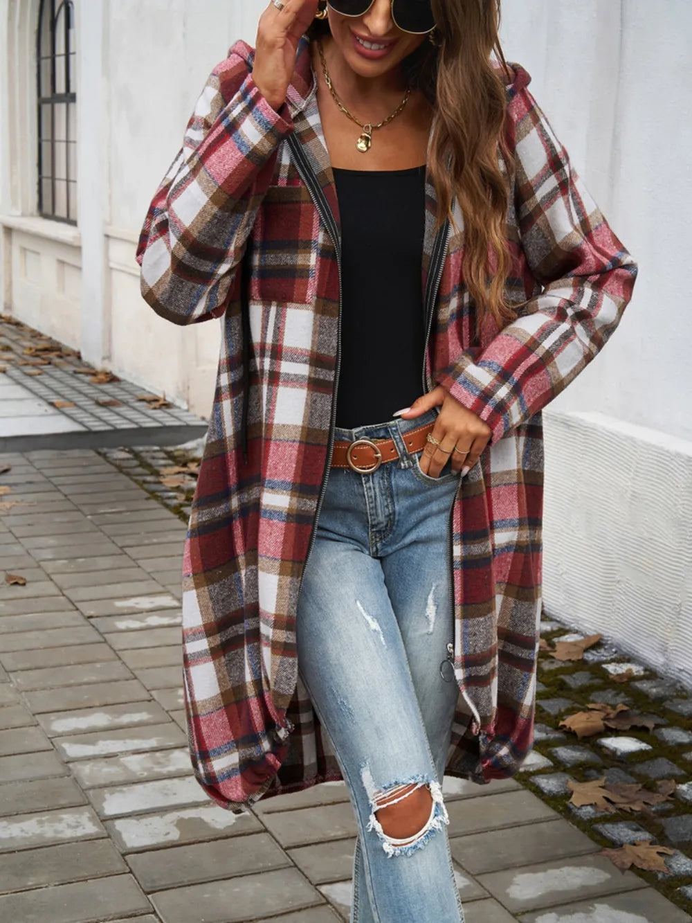 Devine Plaid Zip Up Hooded Coat - Lilixa.store