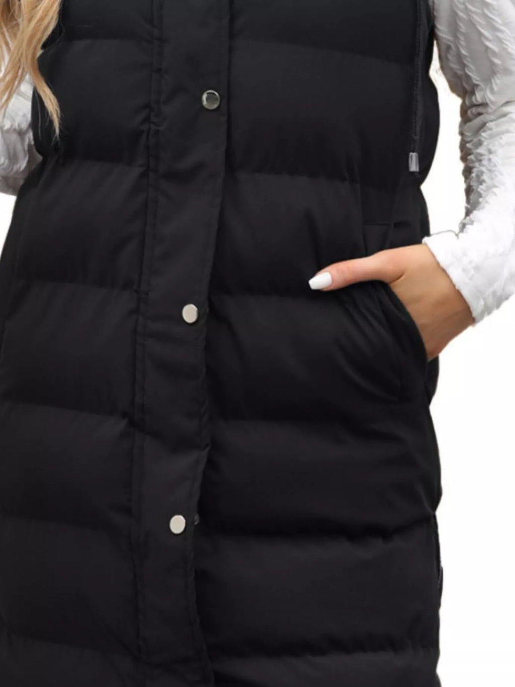 Full Size Snap Down Hooded Padded Longline Vest Coat Plus Size - Lilixa.store