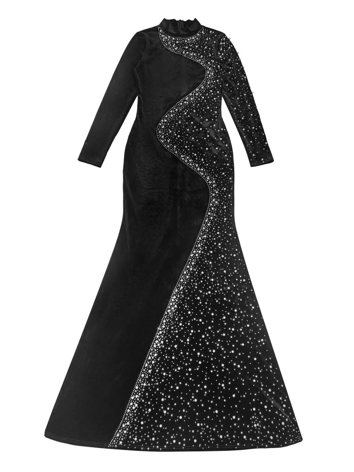 Rhinestone Embellished Velvet Mermaid Evening Maxi Dress - Lilixa.store