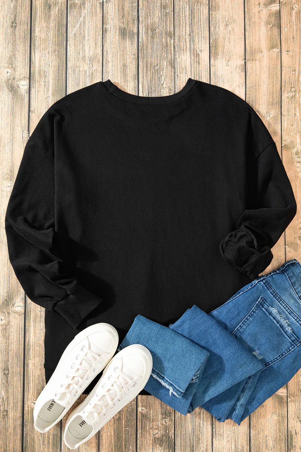 High-Low Round Neck Long Sleeve Sweatshirt - Lilixa.store