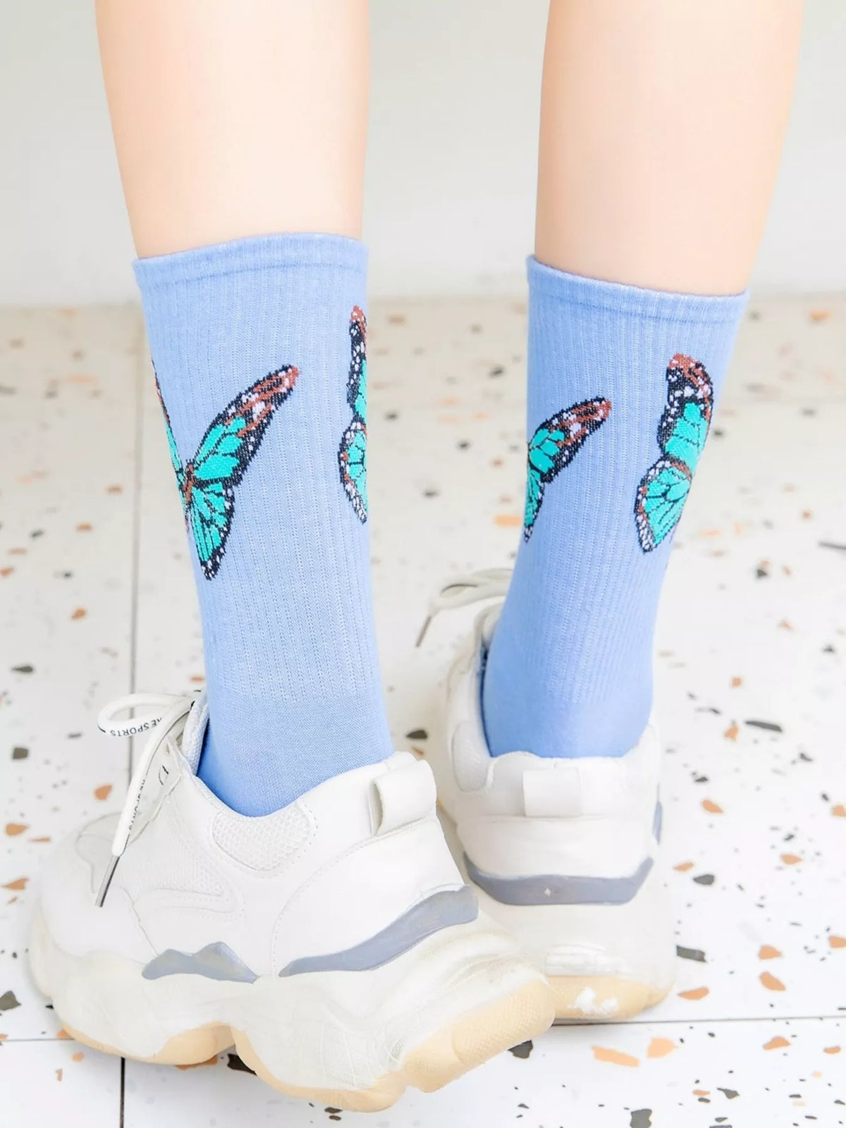 Butterfly Print Crew Socks