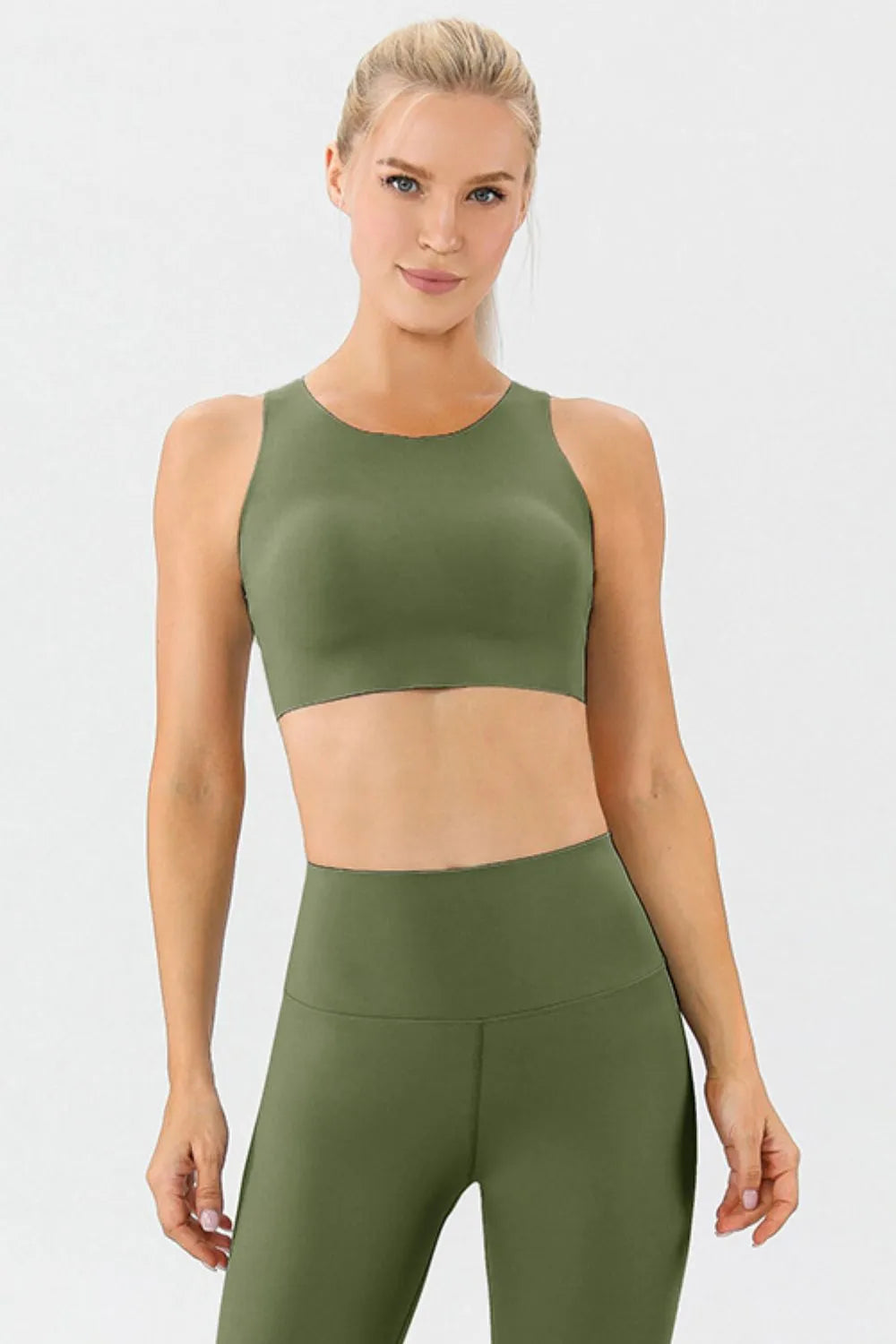 Round Neck Wide Strap Active Bra - Lilixa.store