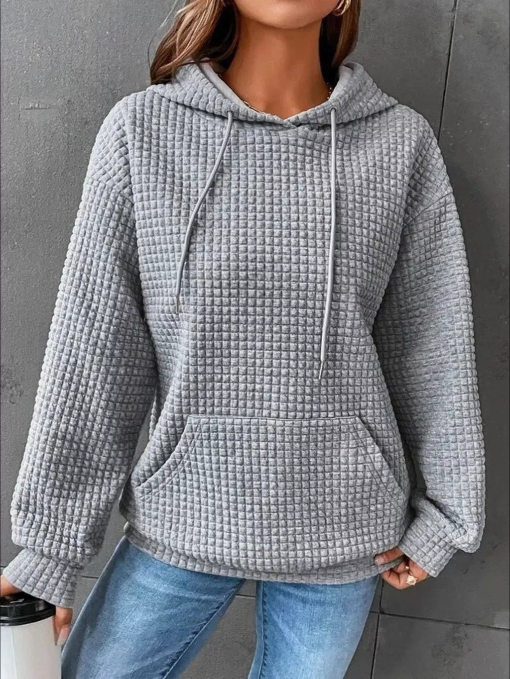 Full Size Textured Kangaroo Pocket Hoodie Plus Size - Lilixa.store