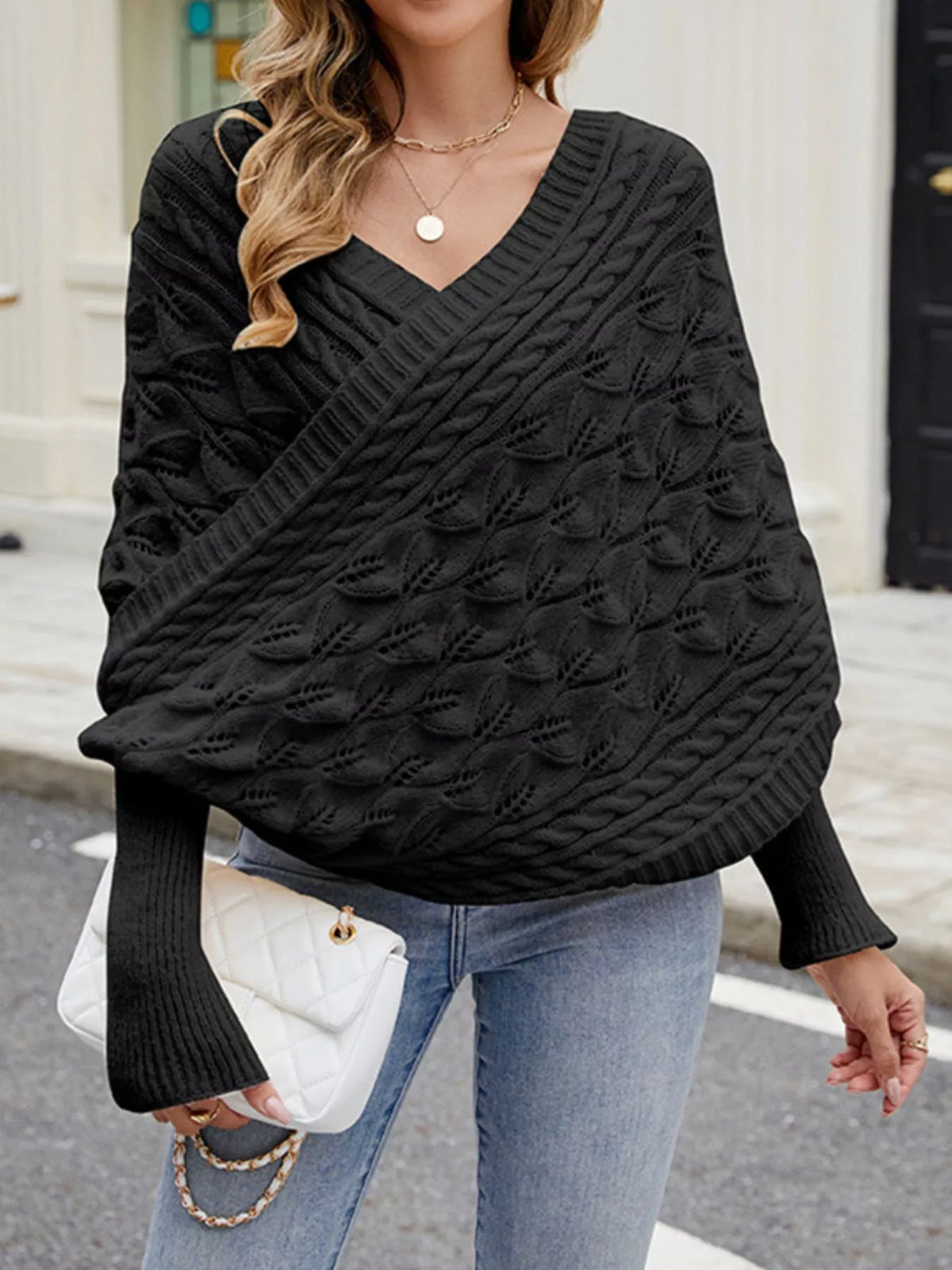 Cable Knit Batwing Sleeve Sweater - Lilixa.store