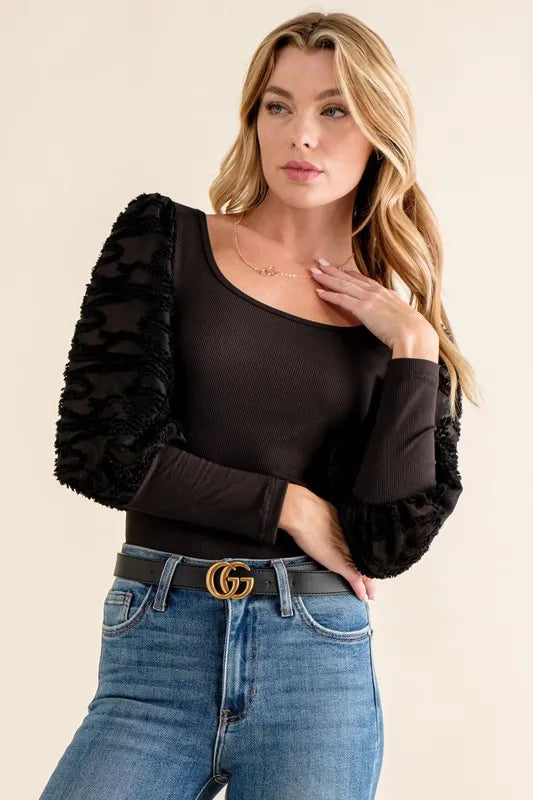 And The Why Textured Puff Sleeve Bodysuit - Lilixa.store
