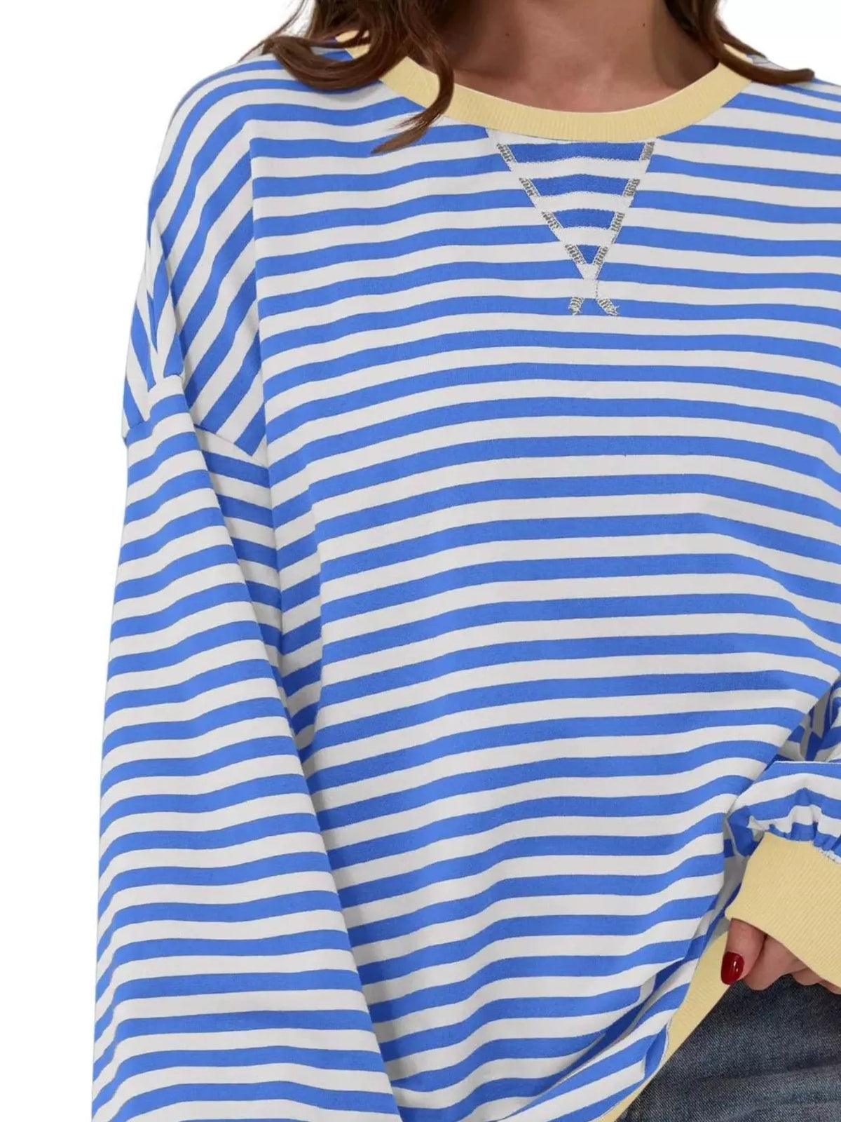 Striped Contrast Trim Oversized Sweatshirt - Lilixa.store