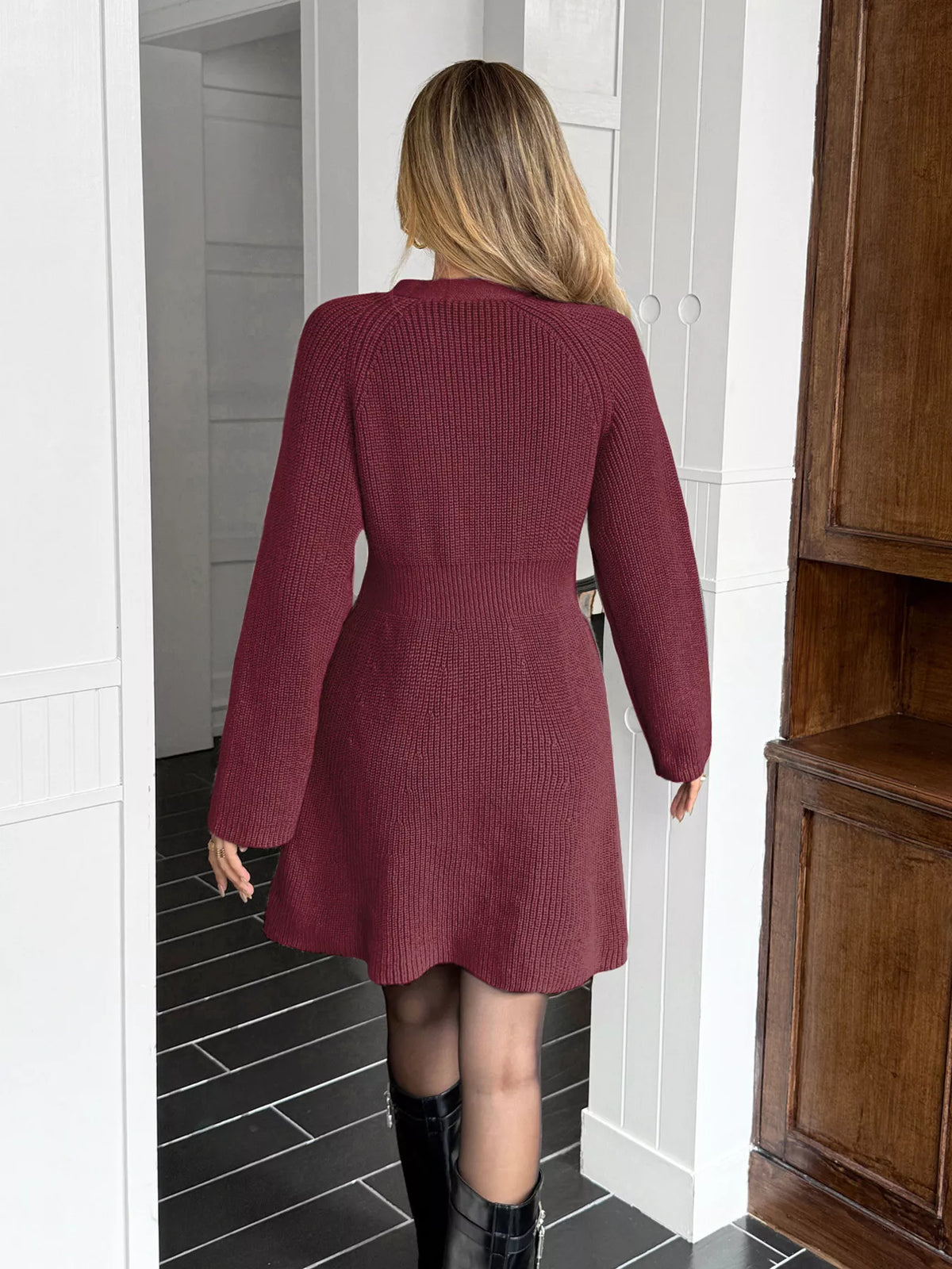 Button-Down Knitted Sweater Dress, view 3