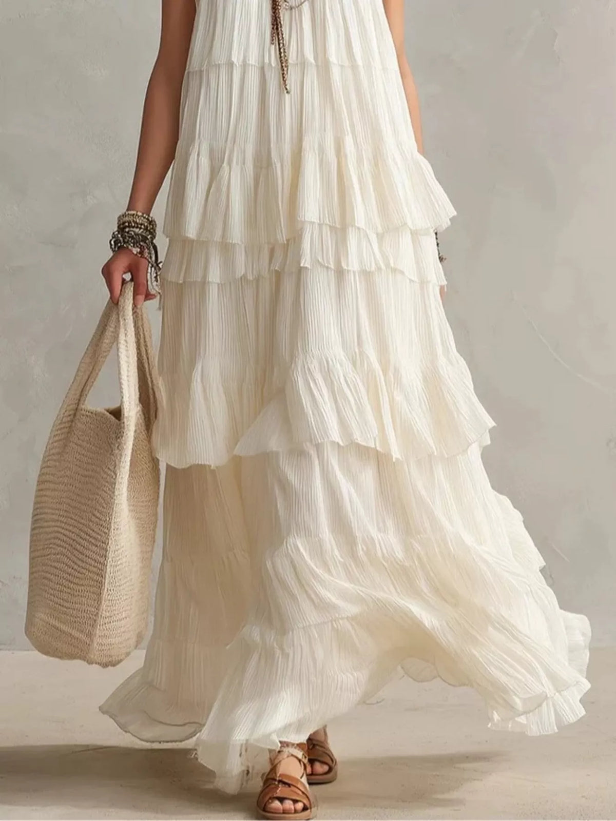 Layered Ruffle Sleeveless Maxi Dress