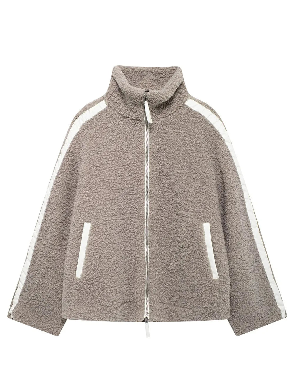 Zip Up Turtleneck Long Sleeve Plush Jacket in Mocha