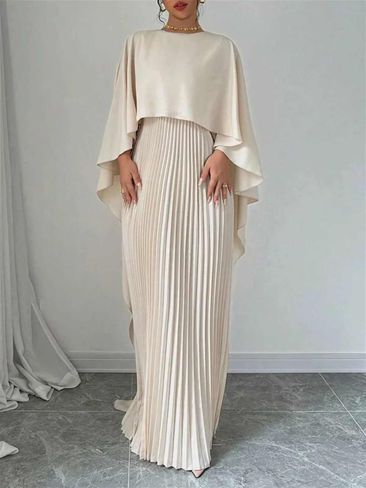 Cape Pleated Maxi Dress - Lilixa.store