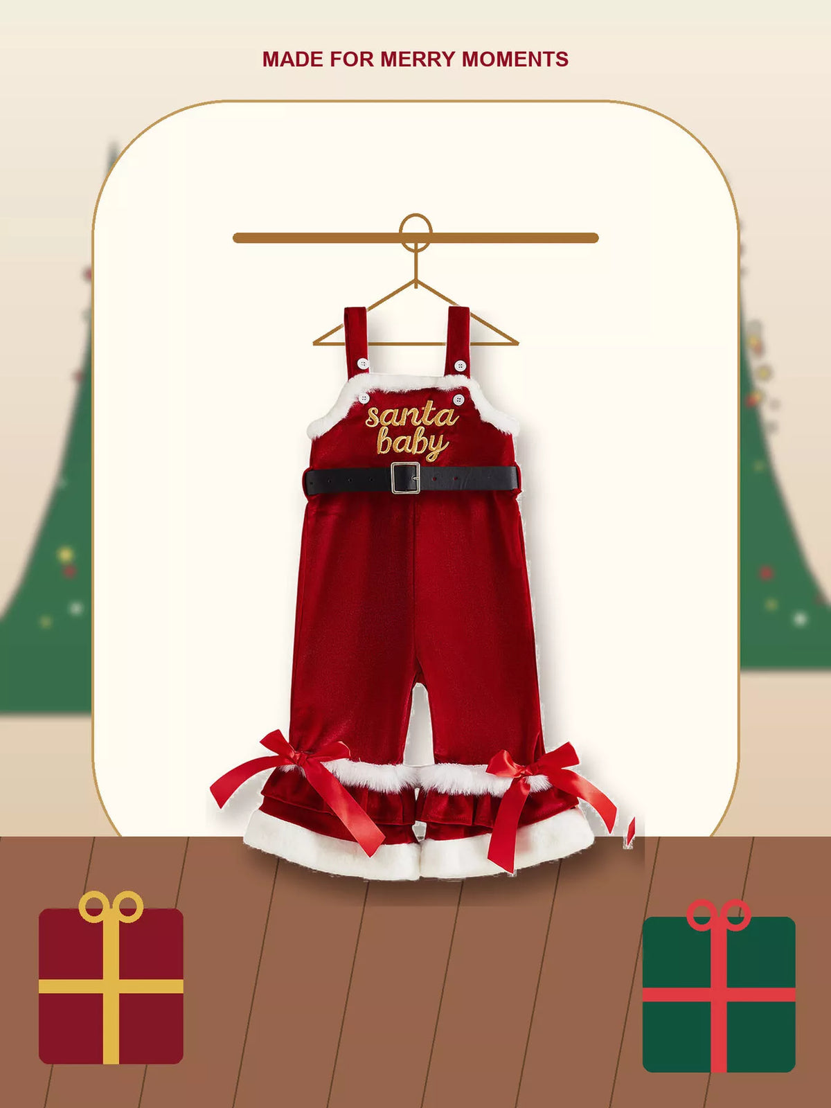 Children's Santa Baby Velvet Christmas Overalls - Lilixa.store