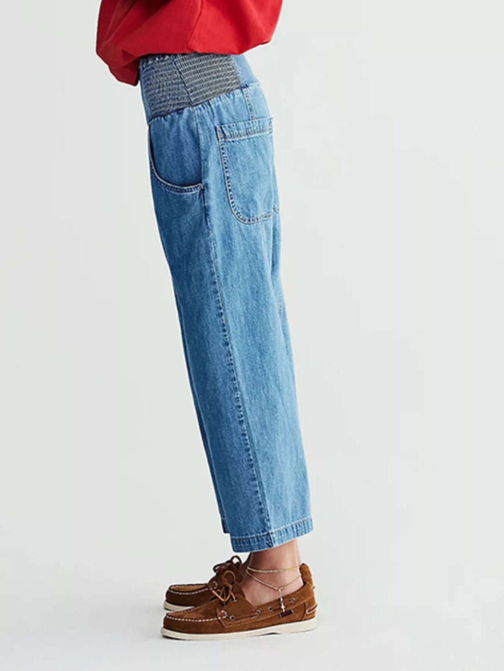 Smocked High-Waisted Wide Leg Jeans - Lilixa.store
