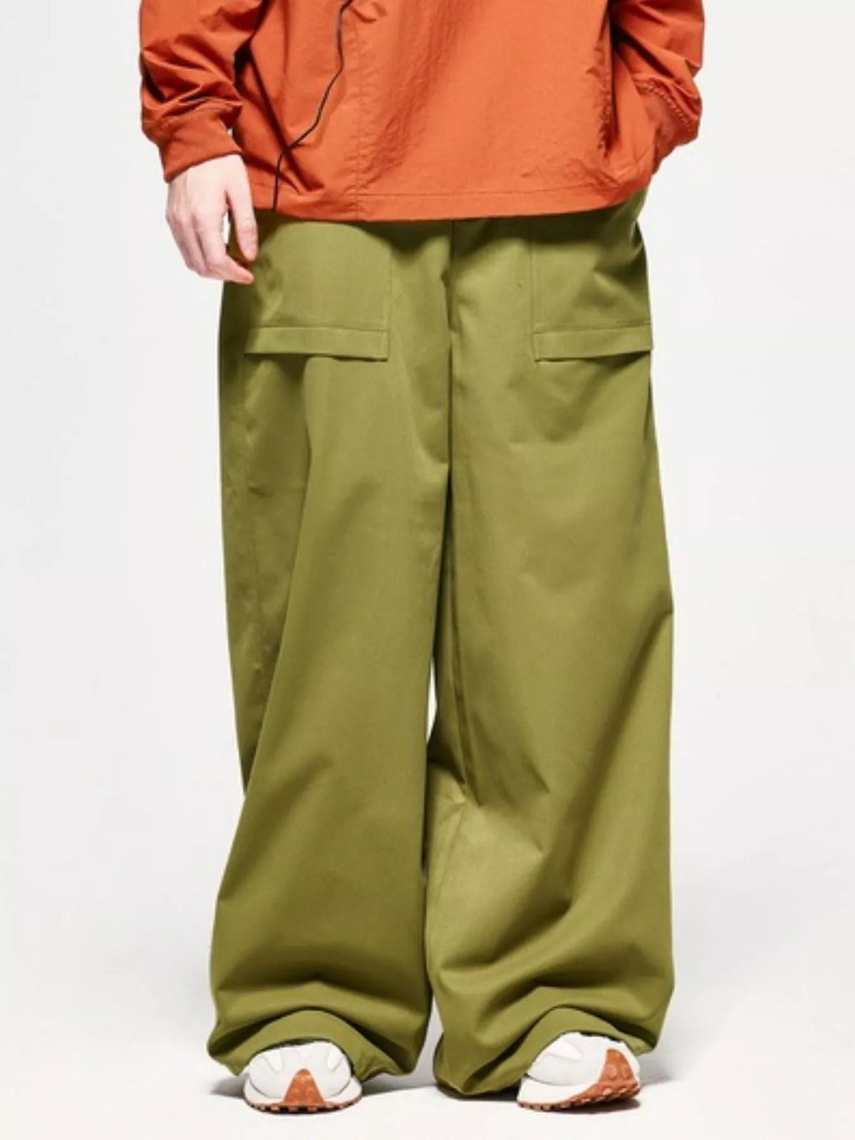 Men's Wide Leg Cargo Pants in Yellow-Green, view 4