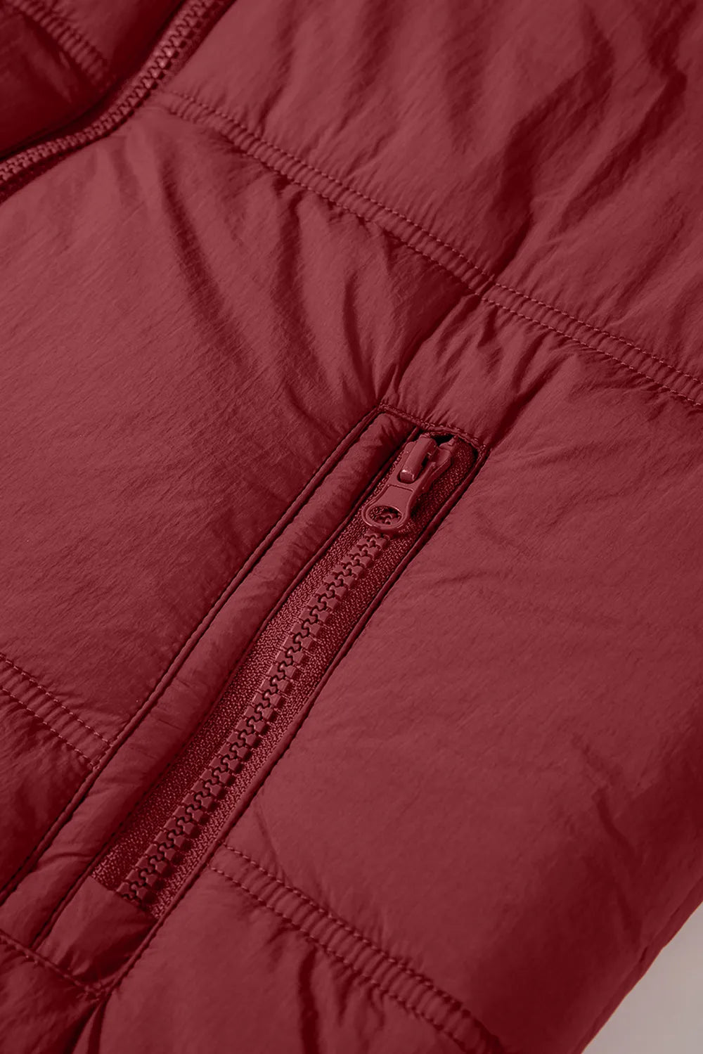 Drawstring Zip Up Hooded Vest Coat in Burgundy, view 11