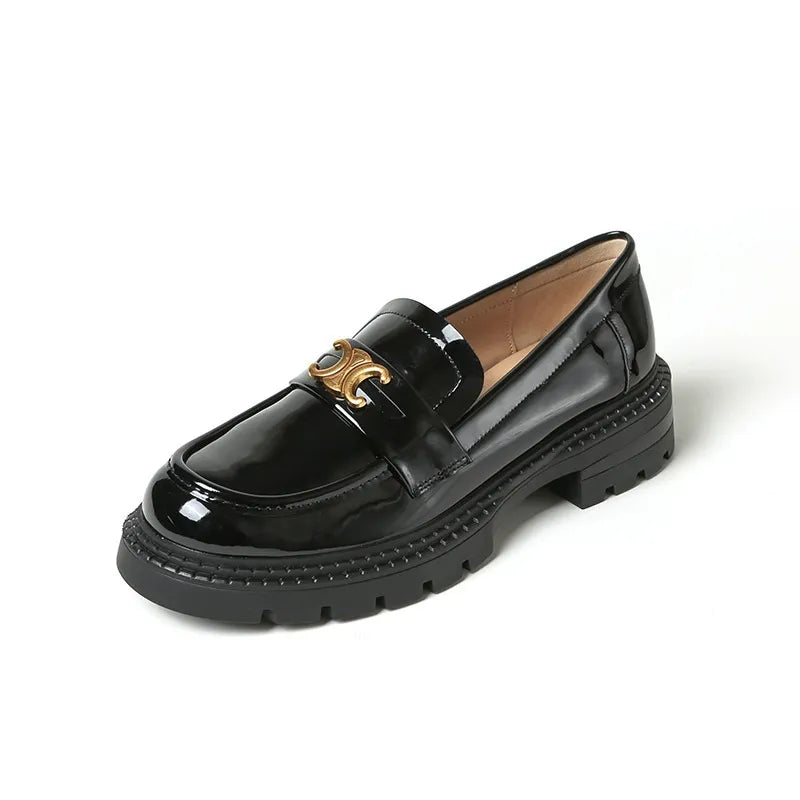 Round Toe Block Heel Loafers in Black Light, view 2