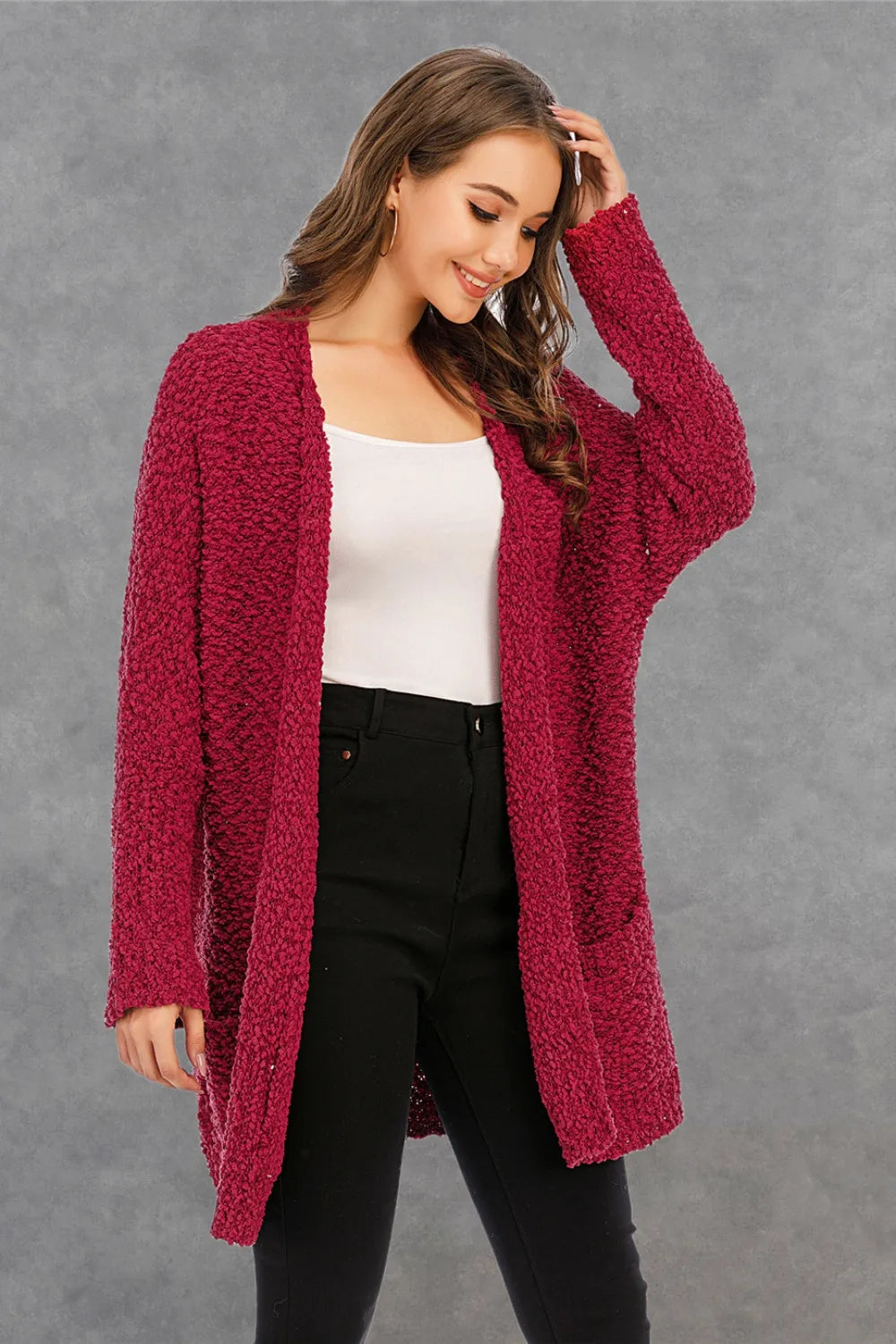 Angel Wings Pocketed Open Front Long Sleeve Cardigan - Lilixa.store