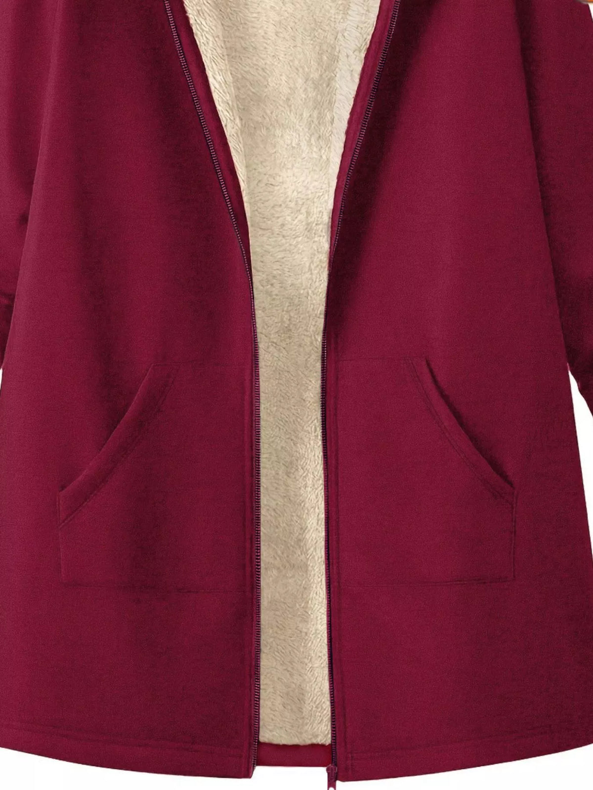 Fleece-Lined Zip Up Hooded Outerwear - Lilixa.store