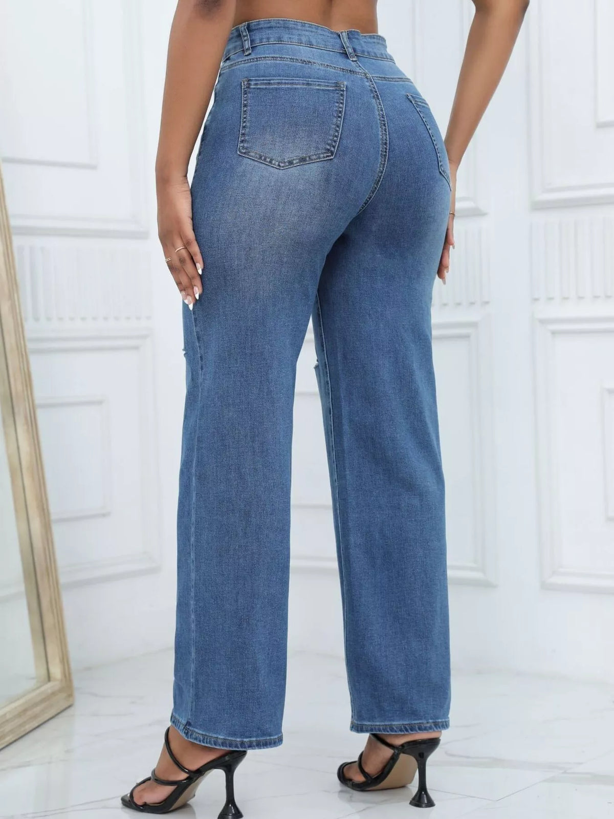 Distressed Wide-Leg Jeans