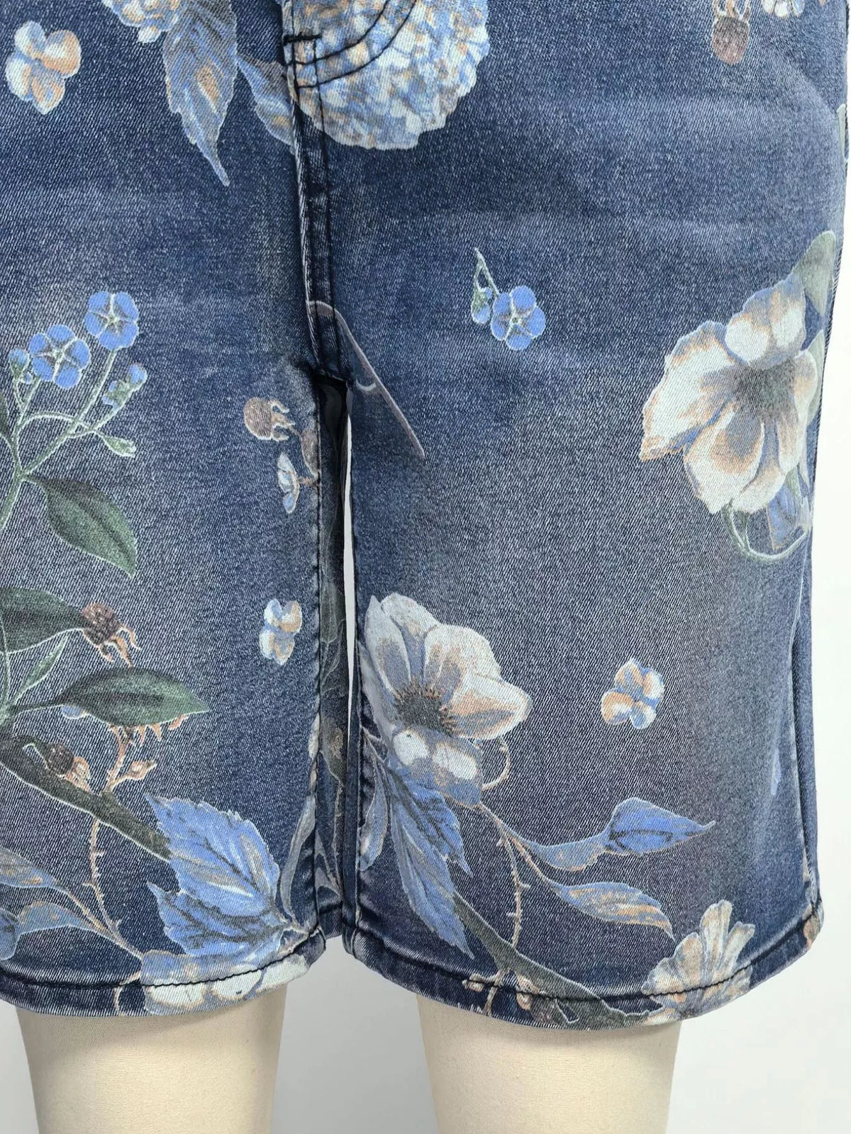 Floral Print Denim Shorts in Blue, view 7