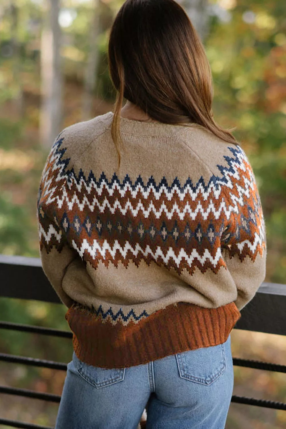 Geometric Pattern Long Sleeve Sweater - Lilixa.store