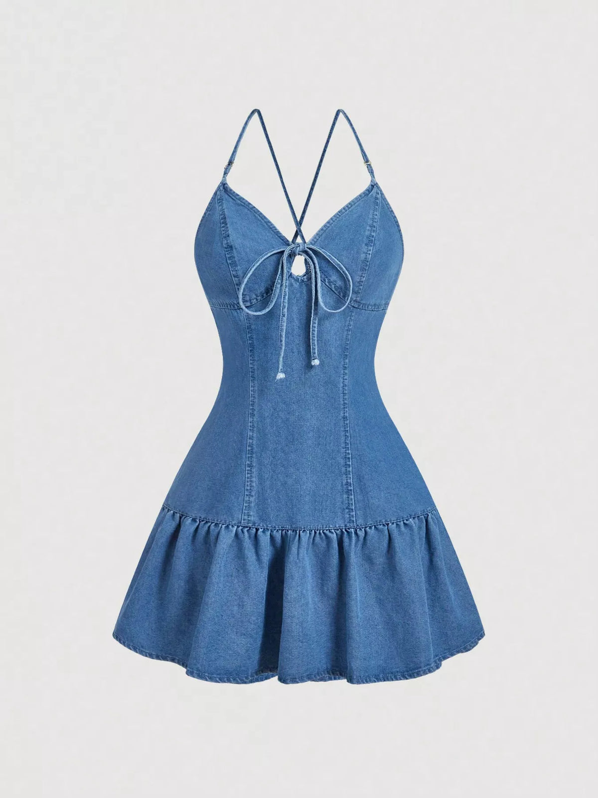 Tie-Front Denim Dress with Ruffled Hem