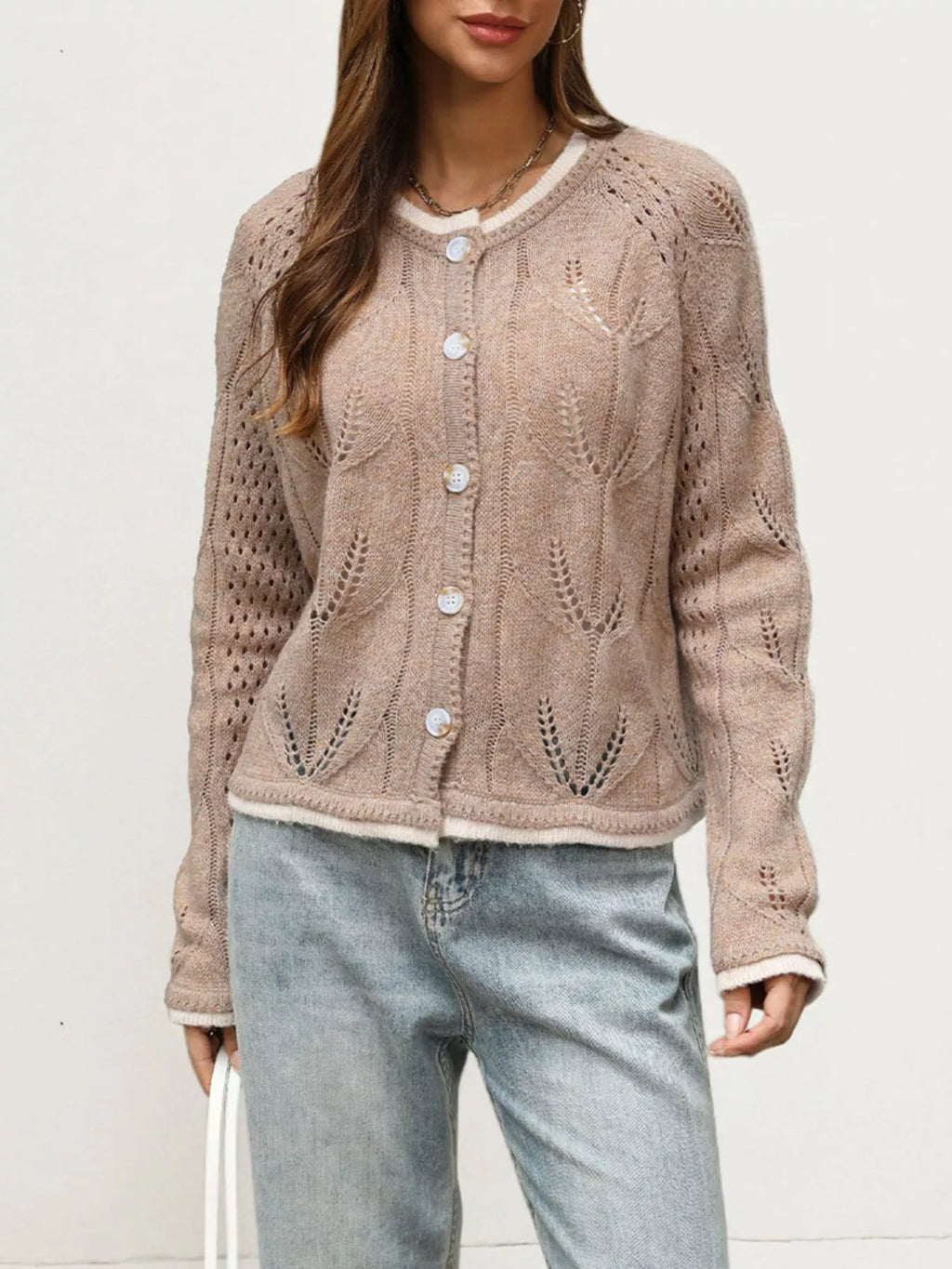 Hollow-Out Knit Button-Down Cardigan - Lilixa.store