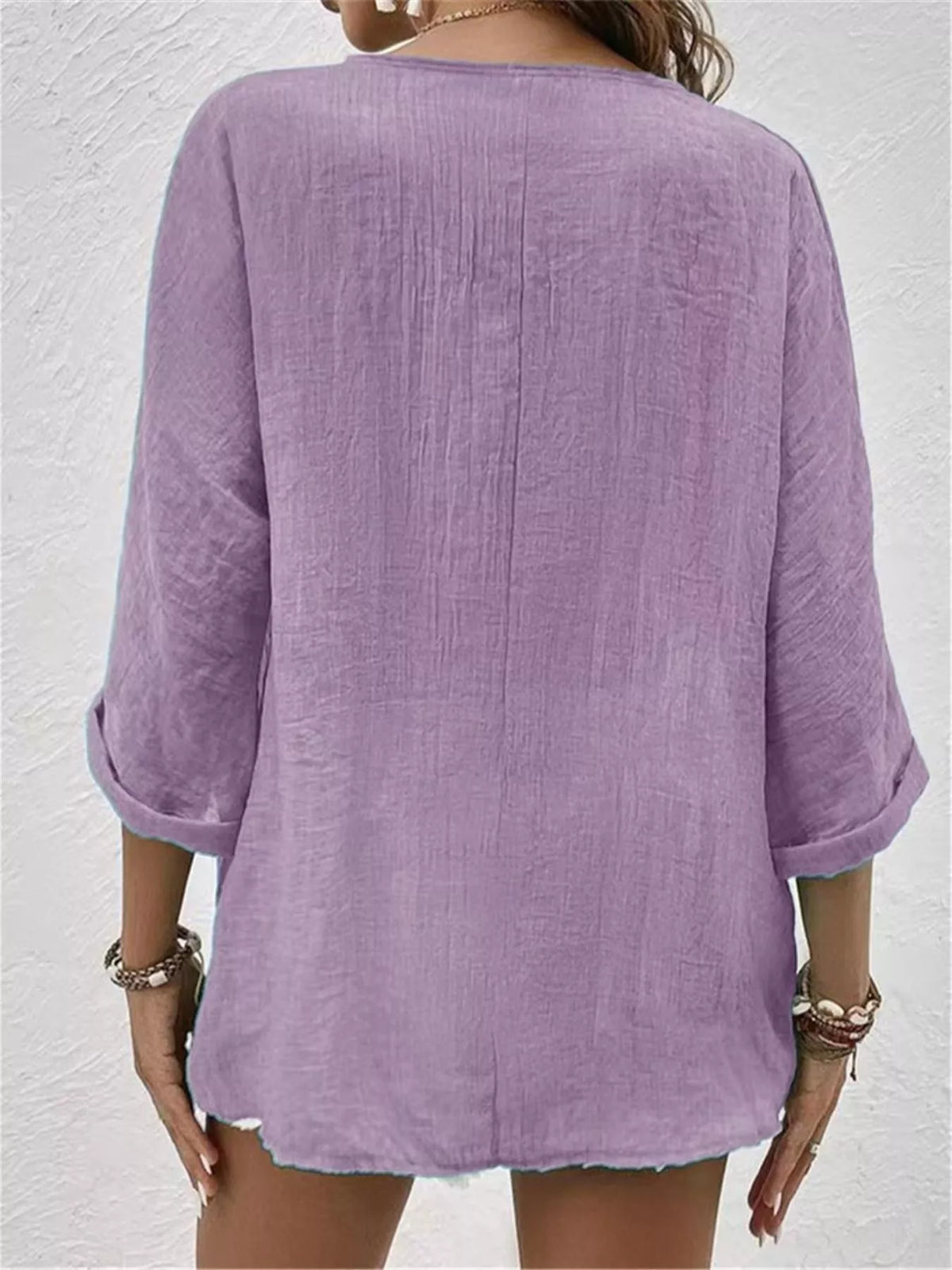 Full Size Casual V-Neck Button-Down Blouse Plus Size, view 5