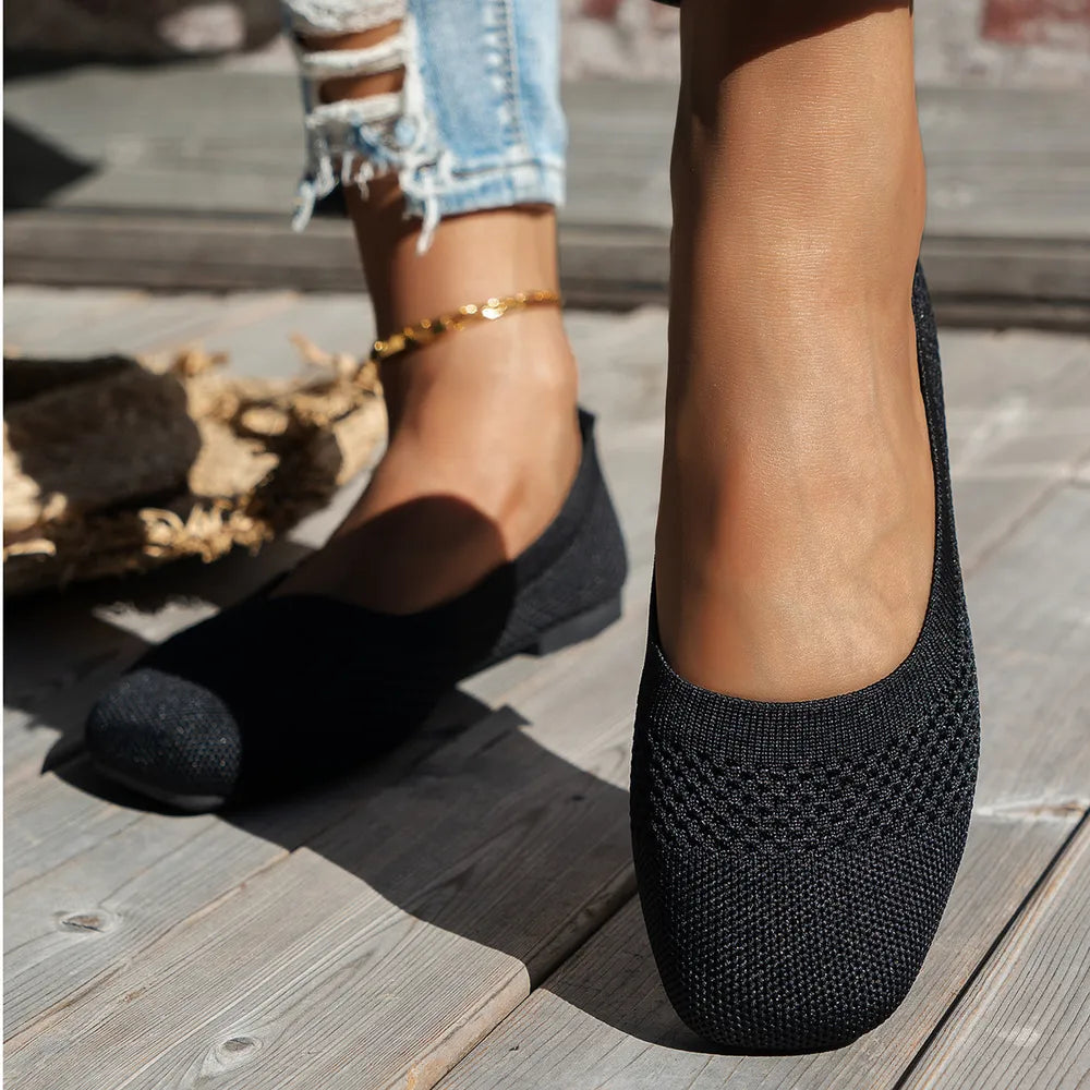Square Toe Solid Color Mesh Slip-Ons, view 10