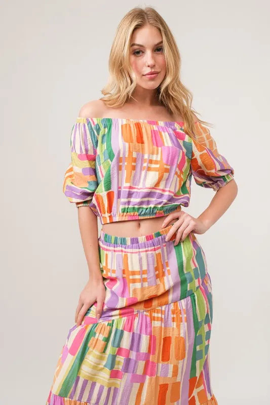 And The Why Asymmetric Geo Printed Tiered Maxi Skirt - Lilixa.store