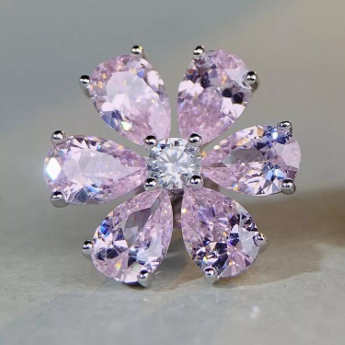 925 Sterling Silver Zircon Flower Earrings in Blush Pink, view 2