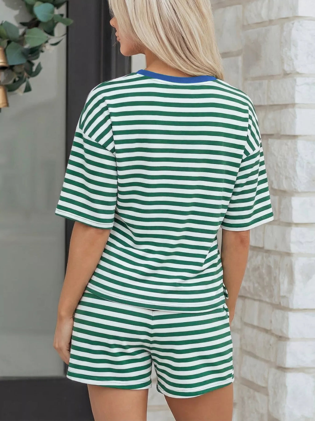 Stripe Boxy Tee and Drawstring Elastic Waist Shorts Set - Lilixa.store
